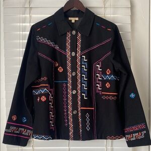 Choices Vintage Western Ladies Black Jacket w/ Colorful Embroidery & Sequins. Lg
